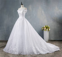 Vestido de noiva branco marfim com renda e borda, vestido de princesa para mulheres, 2019 2024 - compre barato