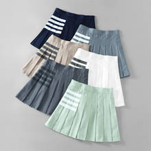 Женская плиссированная юбка в полоску, свободная трапециевидная мини-юбка с высокой талией, из хлопка, в стиле Харадзюку, лето 2020 2024 - купить недорого