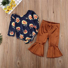 Newborn Toddler Baby Girls Clothes solid Flared Pants backless Floral print long sleeve round neck Bodysuit 2pc kids Outfits 2024 - buy cheap