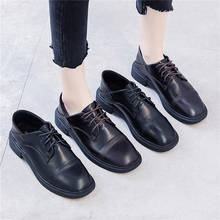 British square toe leather shoes woman lace up two ways wear oxford shoes chuncky heels brogues women vintage sewing flats 2020 2024 - buy cheap