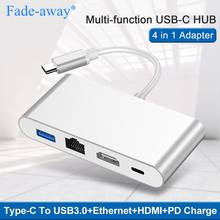 Usb tipo c para hdmi 4k + gigabit ethernet rj45 + usb 3.0, adaptador hub otg divisor para macbook air pro huawei samsung dex 2024 - compre barato