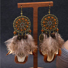 Boho Vintage Feather Earrings For Women Ethnic Style Hollow Circle Bohemia Tassel Dangle Drop Earrings Jewelry Gift 2024 - buy cheap
