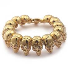 Cool Mens Punk Skull Skeleton Head Bracelet Hot Sale Gold 316L Stainless Steel Charm Bracelet 23mm*22cm 2024 - buy cheap