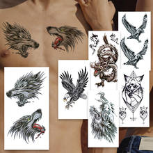 Tatuajes Temporales realistas de León para hombres y mujeres, calcomanía de águila falsa creativa para adultos, tatuaje para arte corporal, brazo geométrico de gato y Dragón 2024 - compra barato