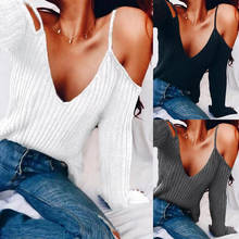 Sexy Women Off Shoulder Sweater Women Long Sleeve Pullovers Tops Cold Shoulder Sweaters Female Loose Pull Sleeve Jumper 2024 - buy cheap