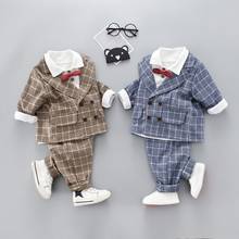 Boys Plaid England Suit Set Formal Children Long Sleeve Blazer Trousers T-shirts 3PCS Clothes Sets Kids Wedding Party Costume 2024 - buy cheap