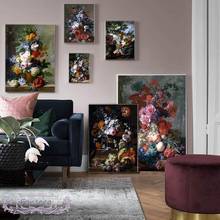 Pósteres e impresiones de ramo de flores Vintage, pintura de lienzo oscuro, imagen artística de pared para sala de estar, decoración moderna del hogar 2024 - compra barato