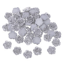 50x glitter prata resina flor flatback cabochão diy jóias/artesanato apliques scrapbooking para telefone artesanato applique 2024 - compre barato
