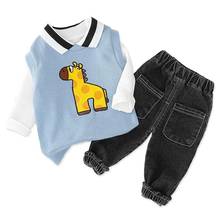 2021 New Spring Autumn Baby Boys Clothes Long-sleeved lapel T-shirt + Giraffe vest + Jeans 3PCS Suit  for Boys Clothing 2024 - buy cheap