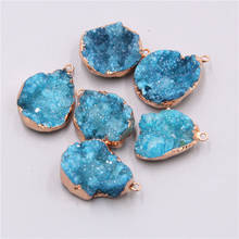 Pingente geodo quartzo cristal azul natural, acessórios pingente ouro irregular colar de cristal brinco pingente para fazer jóias 2024 - compre barato