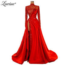 Vestido de noche rojo brillante, vestido de fiesta de Oriente Medio, con aberturas laterales altas, mangas largas, vestidos de celebridades, Abendkleider 2024 - compra barato