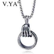 V.YA Punk Hip Hop Skeleton Hand Necklaces Stainless Steel Necklaces Cool Skeleton Hand Pendants For Male Best Gifts Dropshipping 2024 - buy cheap