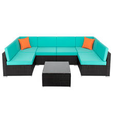 Outdoor Indoor Furniture 7-Piece Set 6 Modular Sofa 1 Coffee Table PE Rattan Steel Frame Concise Design Lake Blue[US-Stock] 2023 - buy cheap