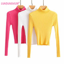 LUNDUNSHIJIA-Jersey corto de cuello alto liso para mujer, Jersey Sexy de moda para invierno, artículo bajo, Tops, 2019 2024 - compra barato