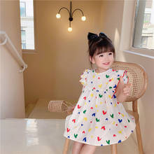 2021 Summer little princess fly sleeve heart printing dress baby girls sleeveless casual dress 1-6 years 2024 - buy cheap