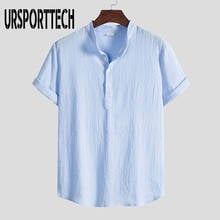 URSPORTTECH 2021 Summer Men Shirt Short Sleeve Cotton Linen Loose Casual Solid Tops Harajuku Brand Blouse Plus Size Beach Shirt 2024 - buy cheap