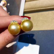 Fine Jewelry Pure 18 K Yellow Gold Natural Golden Ocean 10-9mm Round Pearl Earrings for Women Fine Pearl Earrings 2024 - buy cheap