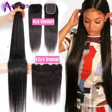 40 Inches Straight Bundles With Frontal on Sale Peruvian Remy Human Hair Bundles With Closure and Frontal Pre-Plucked Color 1b 2024 - buy cheap