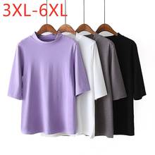 Novo 2021 senhoras primavera outono mais tamanho básico topos para mulheres grande meia manga elástica roxo gola alta camiseta 3xl 4xl 5xl 6xl 2024 - compre barato