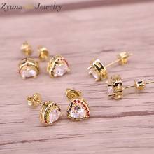 6 Pairs, Rainbow Crystal Zirconia Colorful CZ Micro Pave Heart / Tree Stud Earring For Women Girls 2024 - buy cheap