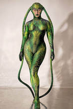 Men Women Cosplay Costume Green bodysuit snake Spandex Stretch Skinny Jumpsuit Halloween Rave Party Role-playing Stage Clothes 2024 - buy cheap