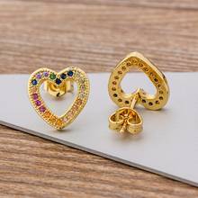 Hot Sale Heart Rainbow Earrings Top Quality Copper CZ Colorful Zircon Tiny Elegant Eternity Gold Stud Earrings Jewelry For Women 2024 - buy cheap