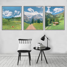 Summer Landscape Trees Cow Cabin Poster Canvas Print Painting Wall Art Living Room Home Decoration 2024 - buy cheap