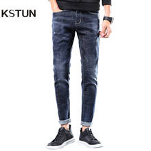 KSTUN-pantalones vaqueros elásticos para Hombre, Jeans informales de longitud completa, color azul sólido, 2021 2024 - compra barato