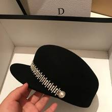 Gorro de lana con cadena y botones para mujer, gorro ecuestre con visera de perlas, para invierno, 01910-fu91 2024 - compra barato