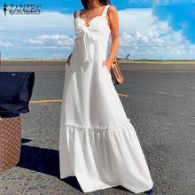Fashion Ruffle Dress Women's Bowknot Sundress ZANZEA 2021 Casual Solid Strap Maxi Vestidos Female V-Neck Holiday Robe  2024 - buy cheap