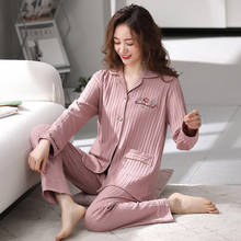 New Spring Double-Sided Cotton Pajamas Women's Long-Sleeved Trousers Sleepwear Set Lapel Cardigan Plus Size Ladies Home Suit 2024 - buy cheap