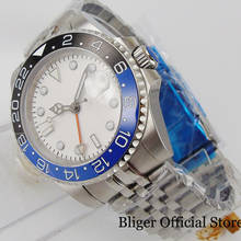 Bliger estéril selfwinding men relógio de pulso white dial gmt data janela jubileu banda safira vidro 2024 - compre barato