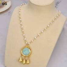 GG Jewelry-collar de perlas blancas de agua dulce Natural para mujer, colgante de amazonita azul, 18" 2024 - compra barato