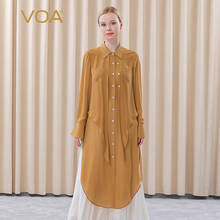 VOA Embroidery Polo-Neck Silk Tops Autumn Single-breasted Ruffle Long Blouse Fashion Flare Long Sleeve Straight Shirt Chic BE322 2024 - buy cheap