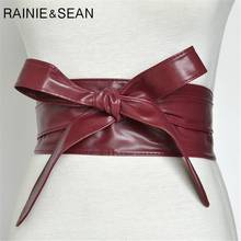 RAINIE SEAN Women Belt Leather Cummerbunds For Women Burgundy Belt For Coat Bow Self Tie Wrap Brand Ladies Fashion Belt 2024 - buy cheap