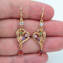 Fashion Jewelry Gold Color Colorful Cubic Zirconia Rainbow CZ Romantic Love Hearts Dangle Earrings for Women 2024 - buy cheap