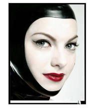 Máscara fetiche artesanal, máscara de látex preta sensual com capuz e zíper 2024 - compre barato