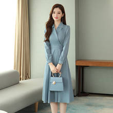 Vestido feminino manga longa entalhada, vestido vintage de escritório com botões outono inverno 2019 2024 - compre barato