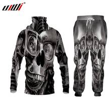 UWJI New Metal Skull Multicolor Pullover 3D Colorful Suit Tracksuit Man Hoodies Two Piece Set High Quality Zip Up Jacket Set 2024 - buy cheap
