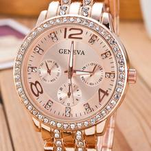 Geneva relógio de cristal feminino, relógio de quartzo rosa e ouro para mulheres, casual de aço inoxidável, marca famosa 2024 - compre barato