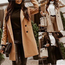 Jaqueta de lapela feminina, casaco de manga longa, botões casuais, de lã, quente, de cano médio, moda urbana feminina, de inverno 2024 - compre barato
