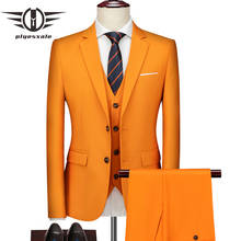 Костюм для жениха Plyesxale Q1018 мужской оранжевый, смокинг, свадебный костюм из 3 предметов, однотонное формальное платье, большие размеры 2024 - купить недорого