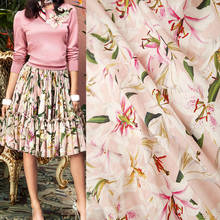 Fashion Pink Lily Flower Printed Cotton Or Thin Chiffon Fabric For Woman Summer Dress Blouse Tessuto ткань En Tissu DIY Cloth 2024 - buy cheap