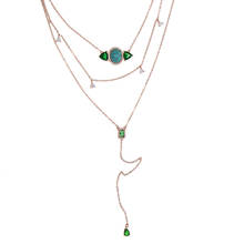 Joyería de plata 925 para mujer y niña, collar de cadena larga y fina con 3 capas de cristal verde con 4 circonitas transparentes, regalo de Bohimia 2024 - compra barato