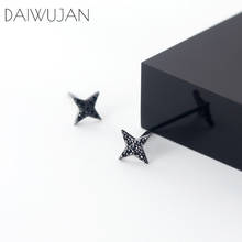 DAIWUJAN Real 925 Sterling Silver Personality Black Crystal Star Stud Earrings For Women Cool X Femme Daily Jewelry Gifts 2024 - buy cheap