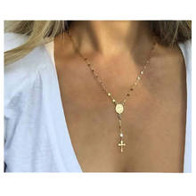 Simple Cross Pendant Necklace For Women Vintage Statement Collar Party Jewelry Gifts Collier Round Metal Gold Thin Chain Chokers 2024 - buy cheap