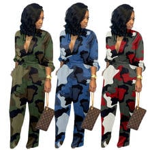 Fashion Women Sexy Long Sleeve Jumpsuit Autumn Spring Camo Print Jumpsuit Romper Clubwear V-neck Holiday Retro Party Night Pants 2024 - buy cheap