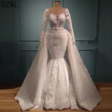 Vestido de noiva destacável branco, de cetim com manga longa, luxuoso, renda, sereia, destacável, estilo africano 2024 - compre barato