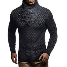 Suéter masculino com gola alta, blusão quente de tricô casual para homens, roupas de marca fina de inverno 2021 2024 - compre barato