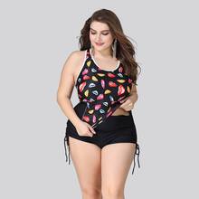 Plus Size Swimwear 2020 Sepatate Swimsuit for Women Ladies Boy Short High Waist Bikinis Bathing Suits Lips Print Tankini Set 5XL 2024 - buy cheap